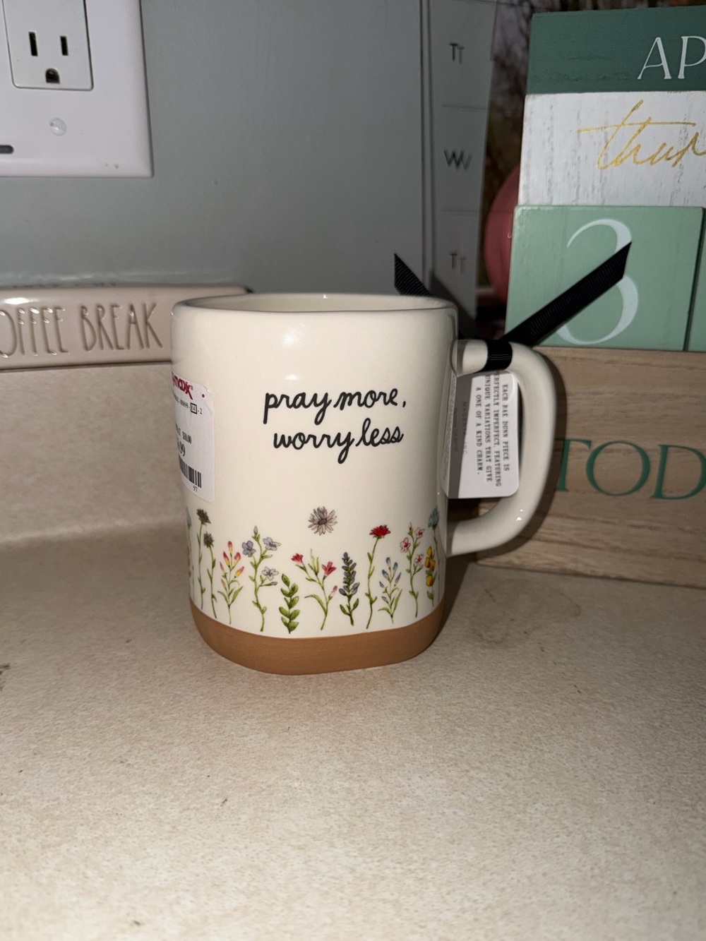 Rae dunn pray more, worry less mug